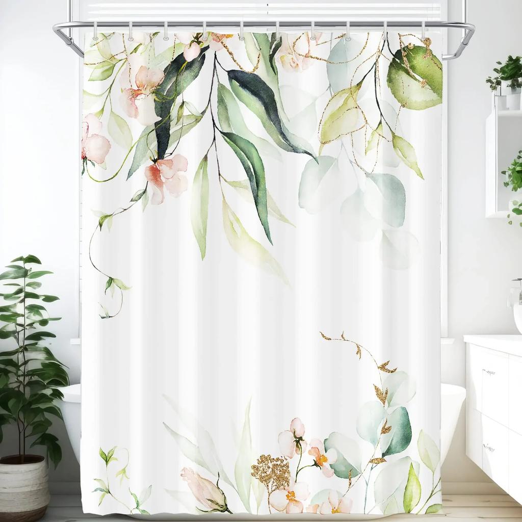 Elegant Floral Shower Curtain Set, Waterproof Fabric with Vibrant Blossoms for Romantic Bathroom Decor, Adds Garden Feel