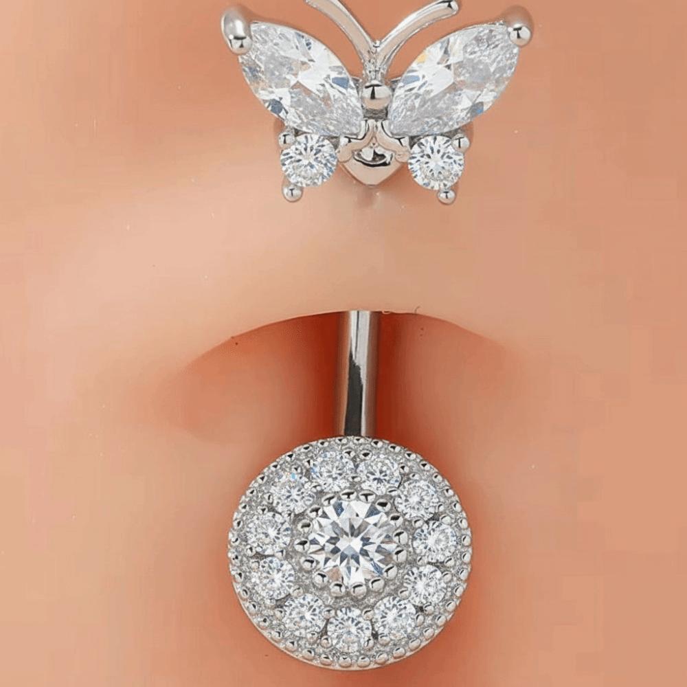 Dangled Design Crystal Zircon Piercing Belly Stainless Steel Belly Rings  Body Jewelry