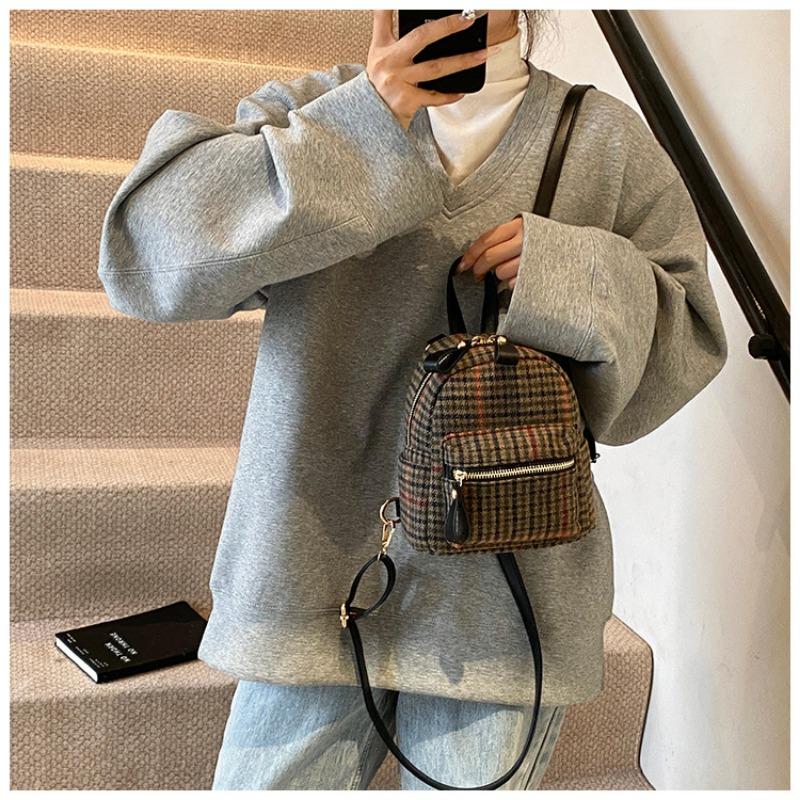 Retro Bag Women's Bag Fashionable Versatile Plaid Backpack Niche Design Small Backpack