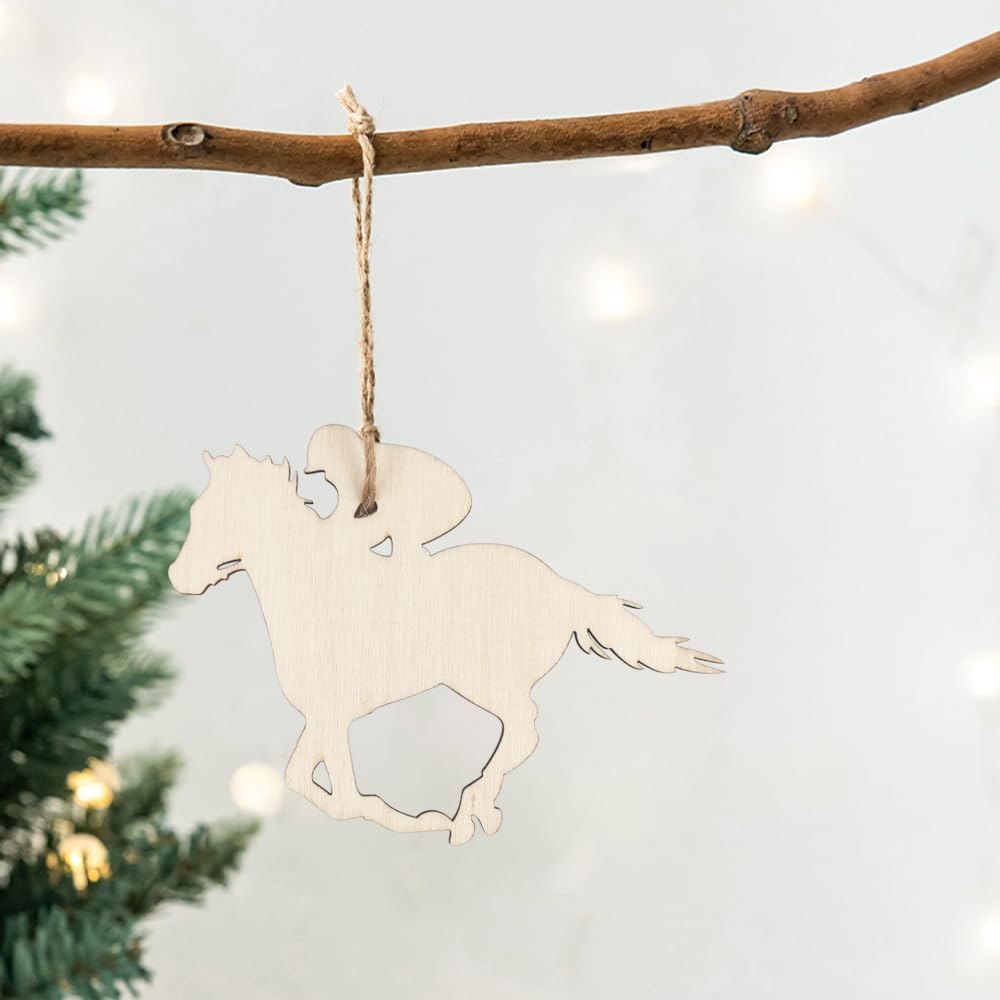 30 Pack 4 Inch Wood Jockey Horse Cutouts Unfinished Wood Jockey Horse Crafts Wooden Jockey Horse Hanging Ornaments DIY Jockey Horse Craft Gift Tags