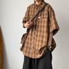 Men's Classic Japanese Retro Plaid Shirt - Short Sleeve, Loose Fit, Casual Summer Jacket.