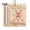Elk Pattern Xmas Tree Pendants Rustic Santa Reindeer Money Holder Ornament, Wooden Cash Gift Card Creative Ornaments Clip with Slot, Christmas Hanging