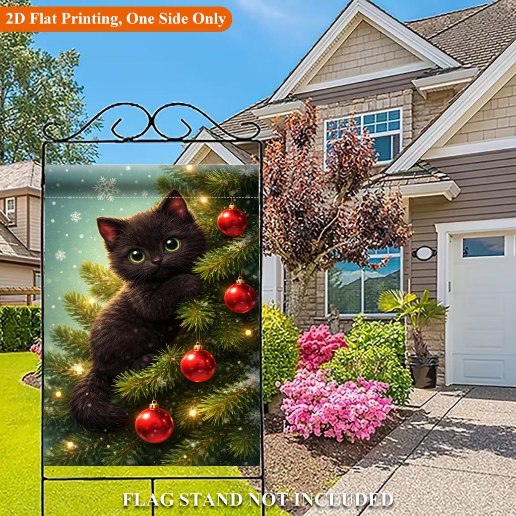 Cute Kitten on Tree Single Sided Polyester , Holiday Garden Flag - Single-Sided, Polyester, Outdoor Yard Decor