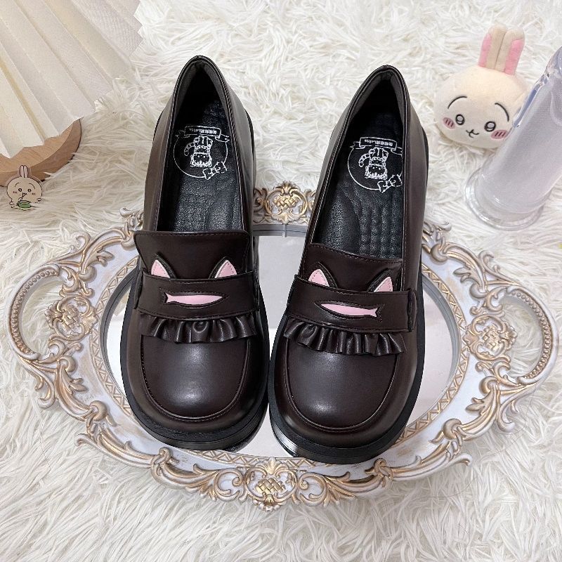 Sweet Puff College Wind 2025 New Height Enhanced Platform JK Uniform Shoes Super Soft Student Shoes Lolita Black