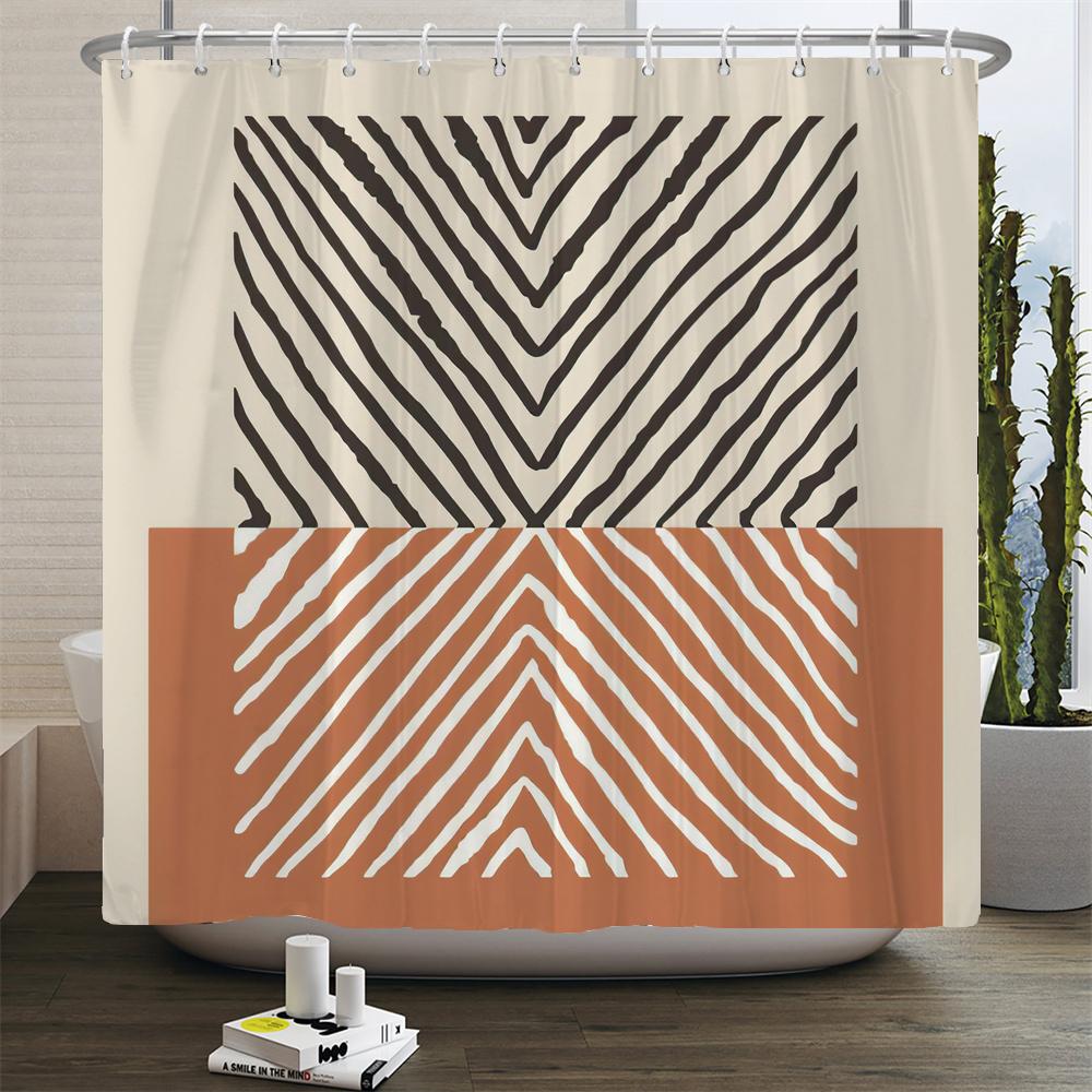 Nordic Style Abstract Art Boho Shower Curtain Waterproof Polyester Bath Curtain Morandi Color Block Curtain Bathroom Decor