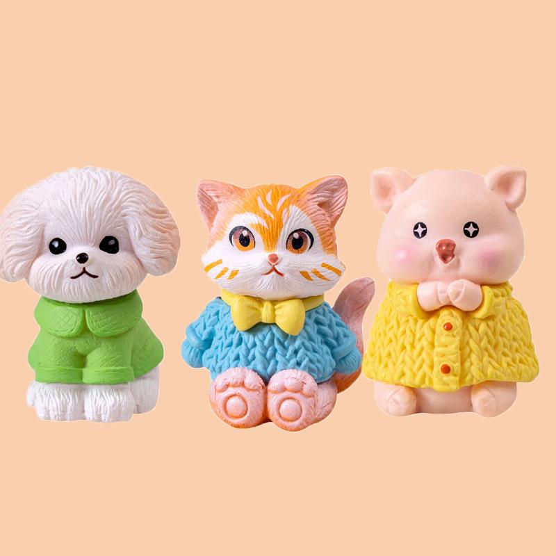 Charming Miniature Animal Figurines Resin Cat Pig Dog Desktop Decorations