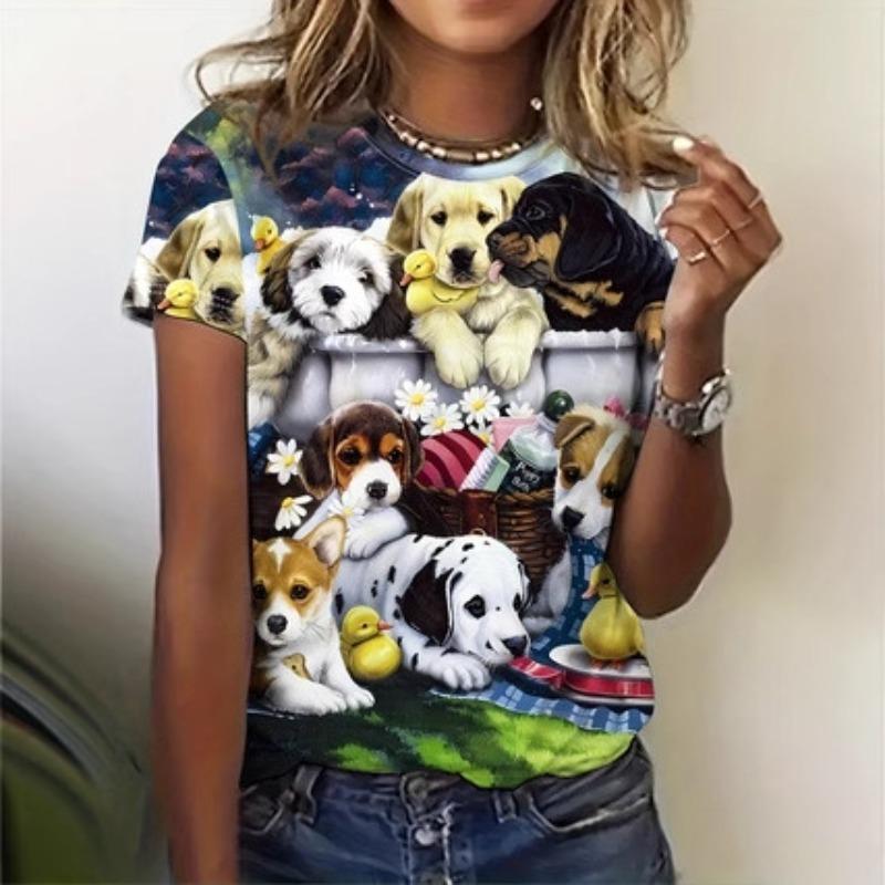 Summer Fashion Personalized Animal Print Women's Short Sleeved T-shirt Versatile Comfortable Loose Round Neck Short Sleeved T-shirt