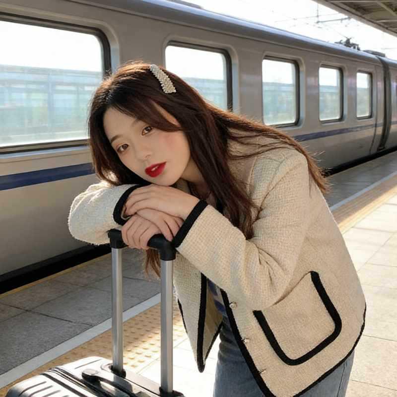 Осенняя Мода 2025 года Цветные Блоки Стройнящая Корейский Стиль Шикарная Женская Куртка XL