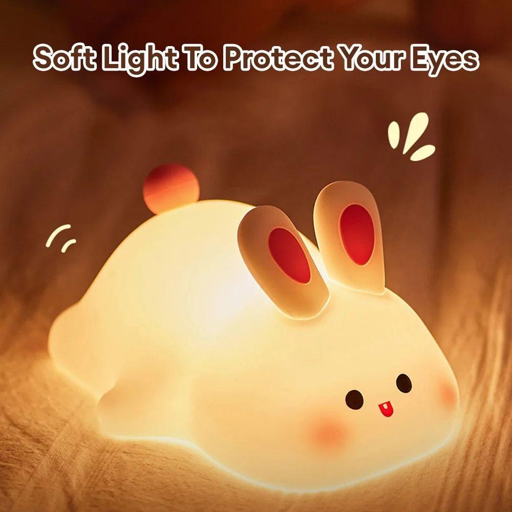 Rechargeable Rabbit Silicone Night Light Tap Control Eye Protection Sleep Atmosphere Light Soft Light 3 Level Dimmable