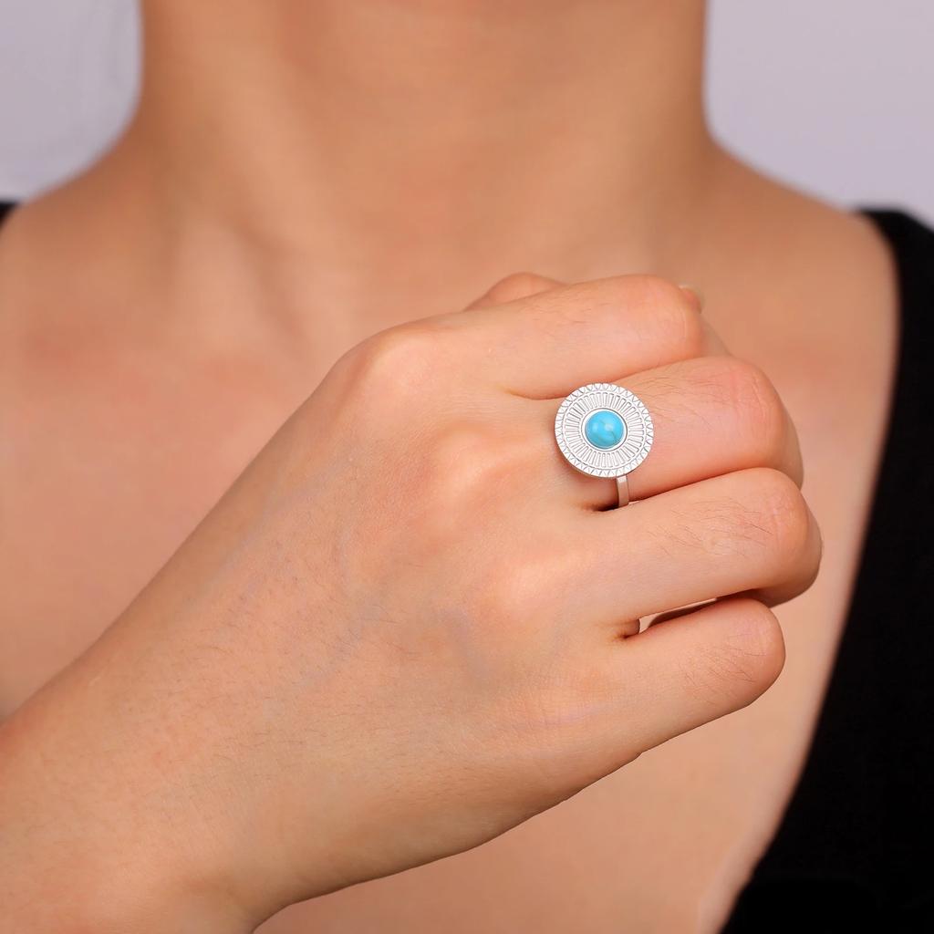 Turquoise Rings for Women Stainless Steel Gold Natural Stone Crystal Ring Bohemian Jewelry Valentine Gift