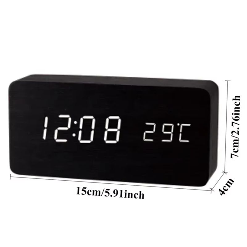 M-Modern-Wooden Digital Clock LED Clock With Temperature Desk Decorating Bedroom Decoration Table Decorations