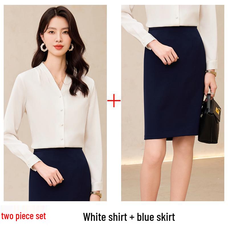 Women's White V-Neck Chiffon Shirt: Formal Spring/Autumn Wear for Interviews and Office.
