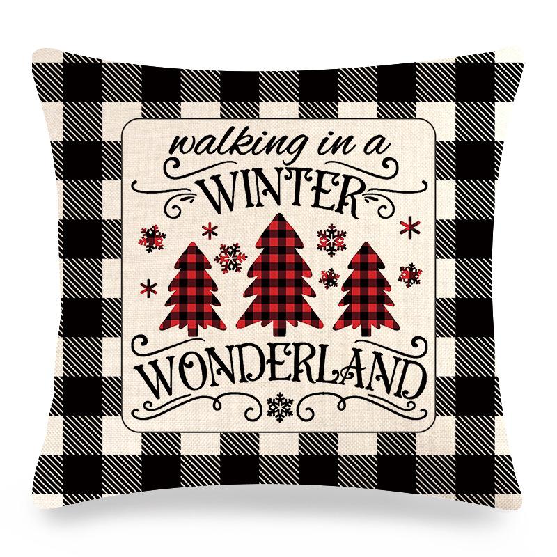 Christmas checkered pine theme Digital printing short plush pillow covers for car sofa office cushion cover home goods 60x60cm