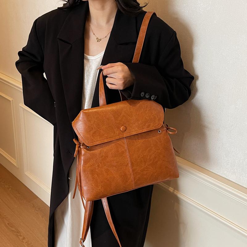2025 Autumn New Fashion Glossy Solid PU Backpacks Simple High Quality Versatile Large Capacity Hasp Portable Backpacks for Women