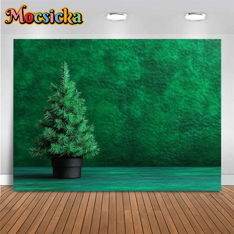 Mocsicka Green Christmas Tree Background Photography Shooting Props Wallpaper Decorations Children Family Party Backdrops Banner
