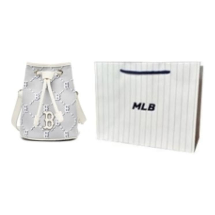 MLB Monogram Series Boston Red Sox Vintage All Over Print Bucket Bag Unisex Shoulder Bag Light-Gray 3ABMS022N-43GRS