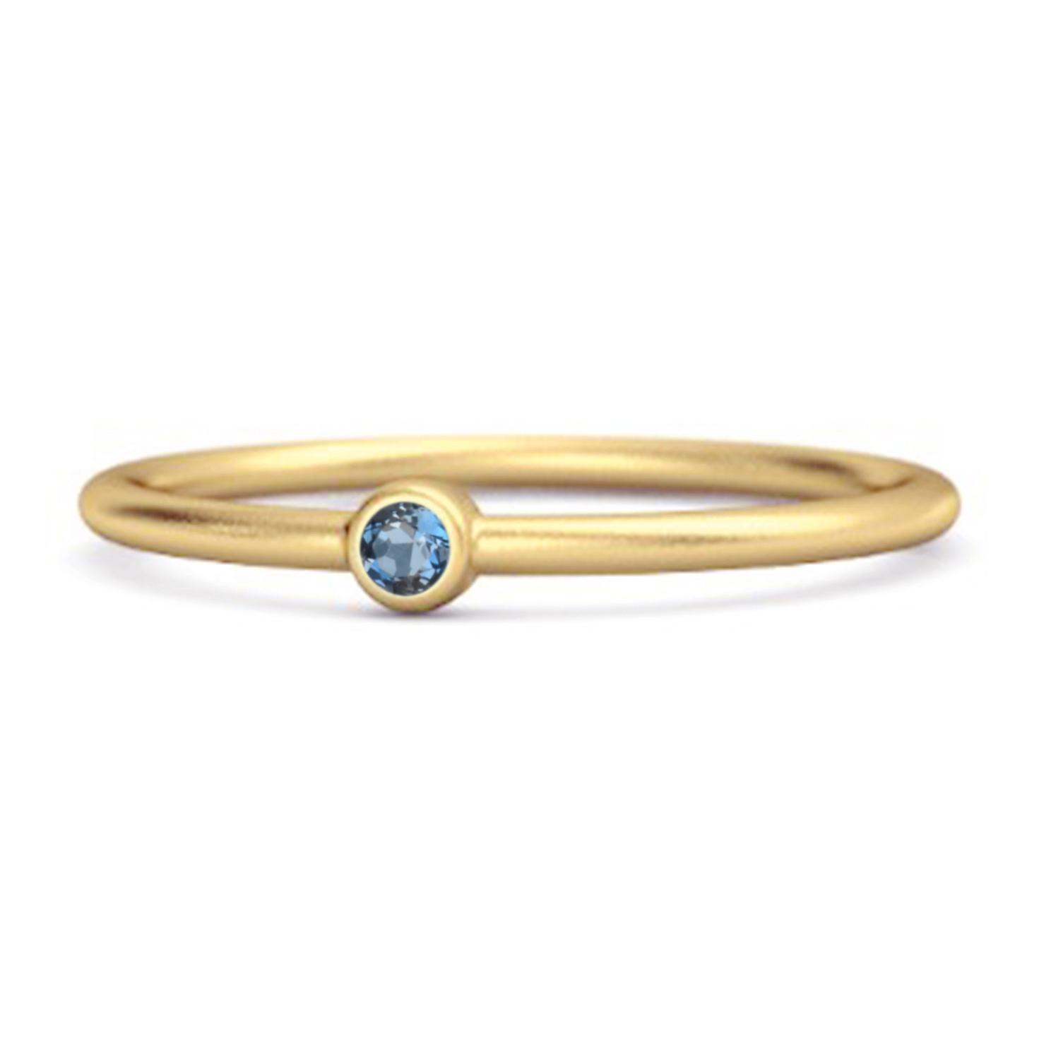 London Blue topaz Round Minimalist Bezel Set Ring - 925 Sterling Silver Gold Vermeil 12 жёлтый