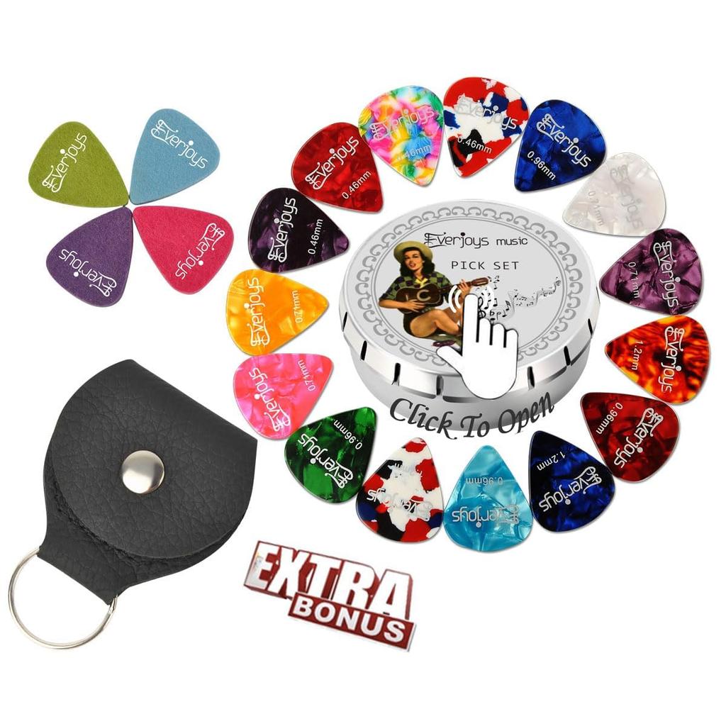 Guitar 20 Celluloid and Felt Picks for Extra Thick Gauge Picks, Pack, Guitar, Bass, Ukulele, Plectrum, Thin, Medium, Thick,
