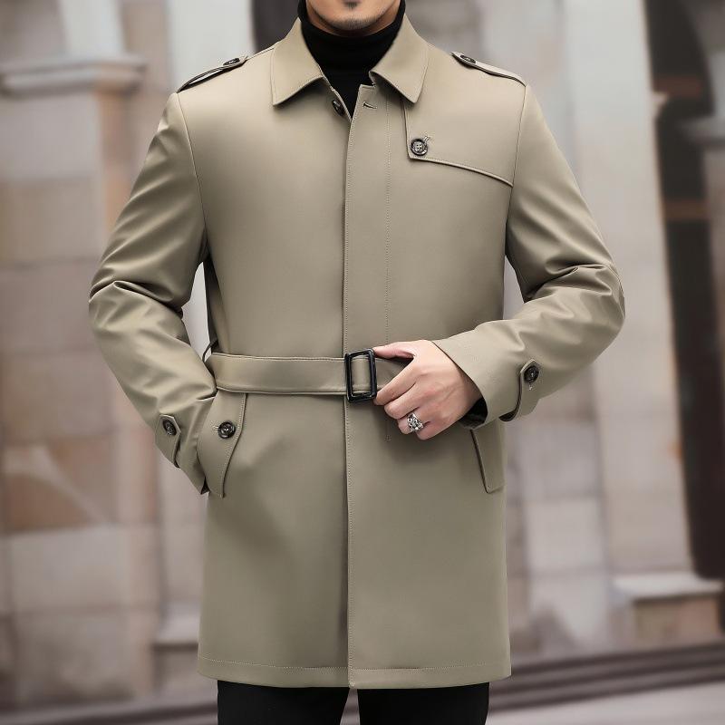 Men's Mid-Length Thickened Lapel Windbreaker with Removable White Duck Down Liner.