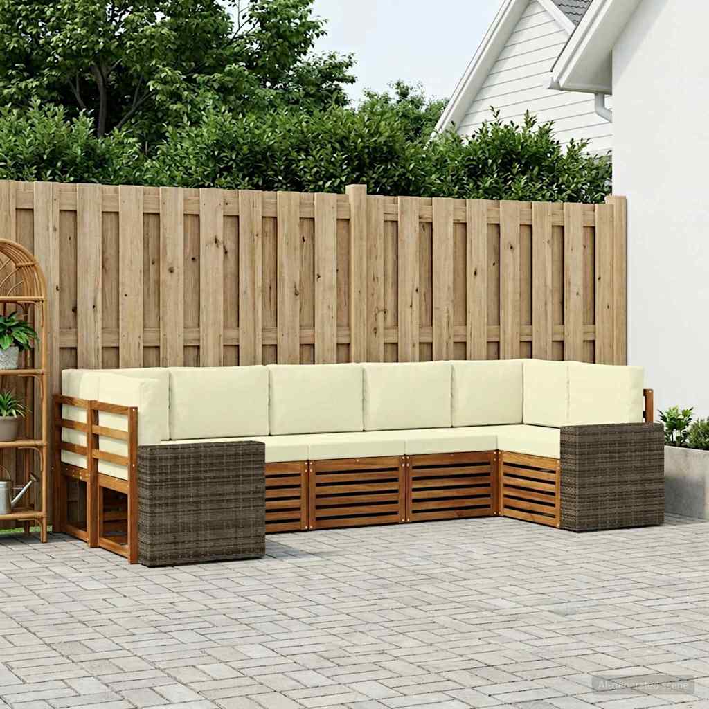 Modular Outdoor Sofa Set with Cushions 7 pcs Natural and Cream Polyester