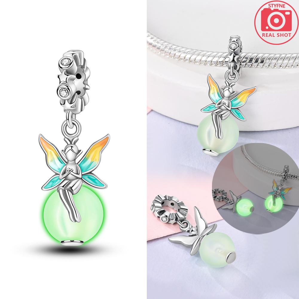 New Charms Bead Copper Pink Butterfly Luminous Firefly Dangle Fit Bangle Bracelet Necklace Diy Jewelry Women Gift