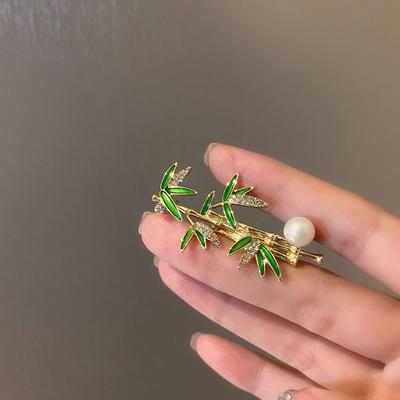 Pearl Bamboo Bamboo Leaf Small Fresh Brooch High-end Female Corsage Pin Design Sense Niche Accessories