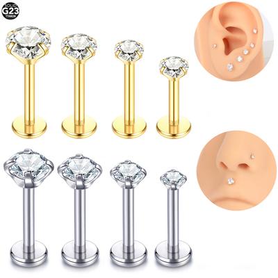 1 Stück G23 Titan Labret Lippenpiercing Stecker Innen Gewinde Klar Zirkon Ohrstecker Helix Knorpel Tragus Körperpiercing Schmuck