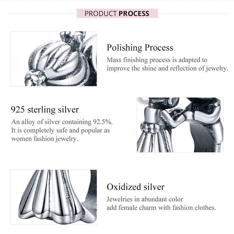 Bamoer 925 mincovní stříbro pár kovových korálků pro nevěstu a ženicha pro ženy Romantické svatební šperky vhodné pro originální náramek a náramek