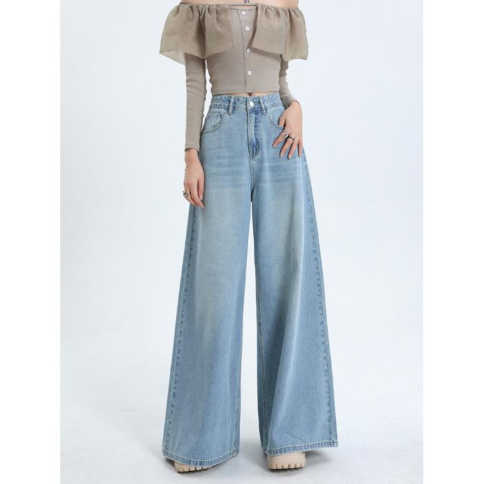 Autumn Light Blue High Waist Oversized Swing Wide Leg Casual Denim Pants Ladies Casual Pants Oversize Denim Trousers