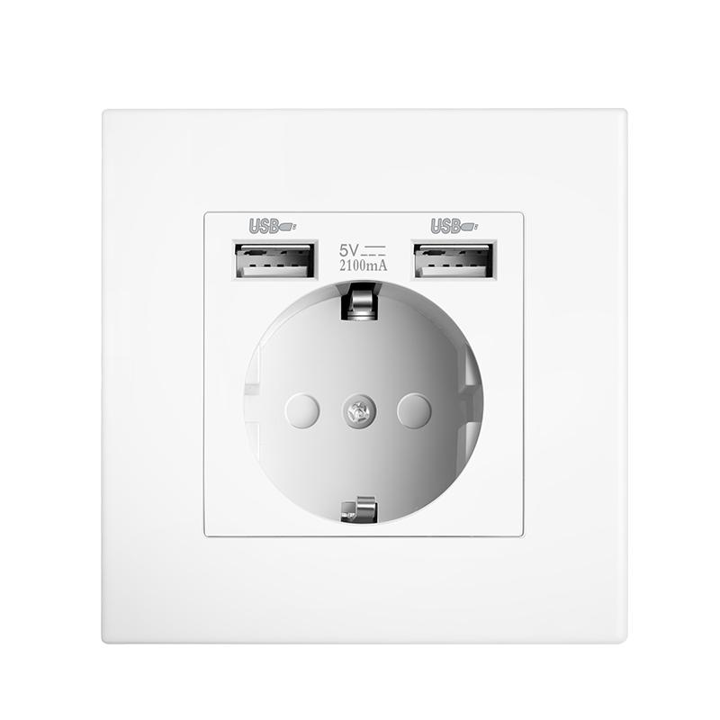

Подвійна настінна розетка USB стандарту ЄС, розетка електричної розетки з портом швидкого заряджання USB Type-c 16A Розетка на панелі ПК 220 В 110-250V