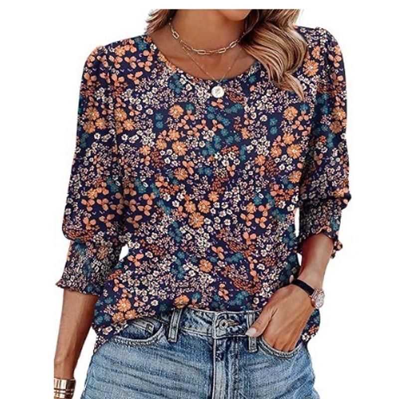 Fall Loose and Casual Printed Short-sleeved Round-neck T-shirt Top