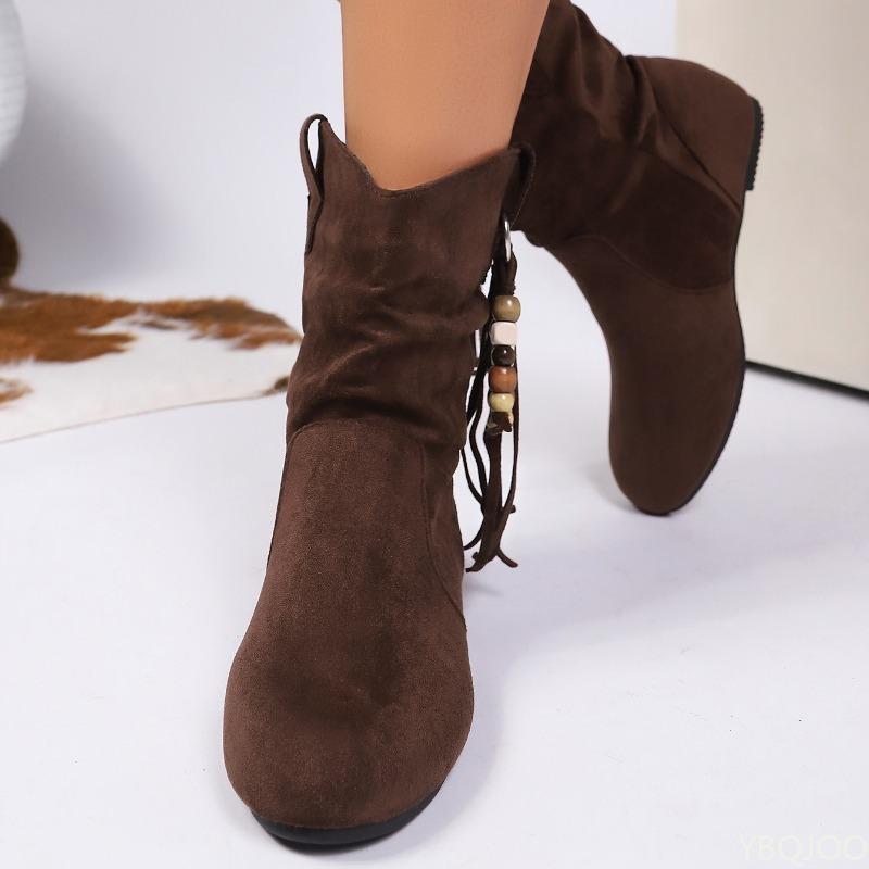 Retro Ethnic Short Boots for Women New Autumn Winter Style with a Round Toe Sleeve Simple Comfortable Daily Casual Women's Boots