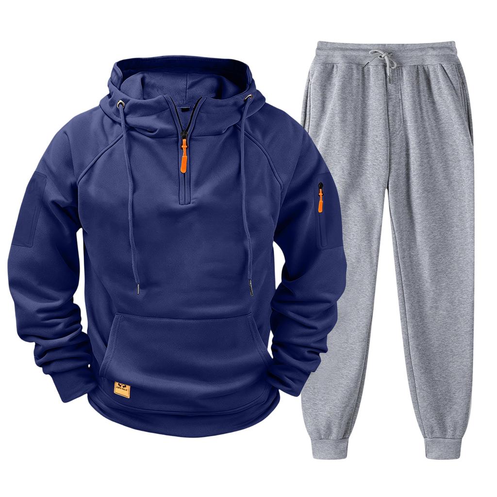 Men's Casual Hoodie and Jogger Set - Long Sleeve Drawstring Sweatsuit with Multiple Pockets for Fall Winter (Dark Gray)
