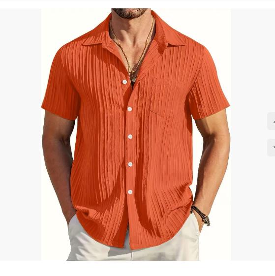 Camicia da Uomo a Maniche Corte Tinta Unita con Texture Vestibilità Larga Casual Comoda Top per l'Estate Abbigliamento da Uomo per l'Uso Quotidiano