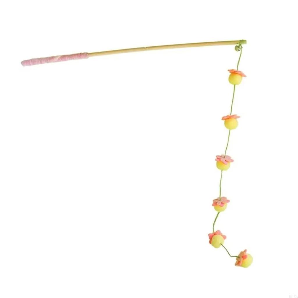  Teaser Toy: Solid Wood Long Pole with Bell, Fruit Design, Scratch-Resistant