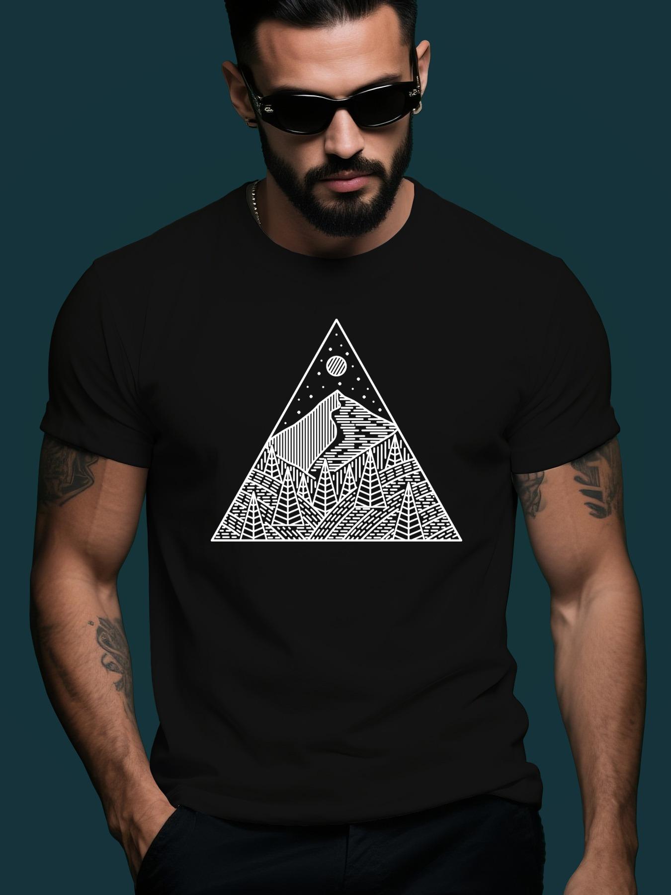 Short Sleeve Tshirt with Abstract Triangle Forest Print -... XXXL