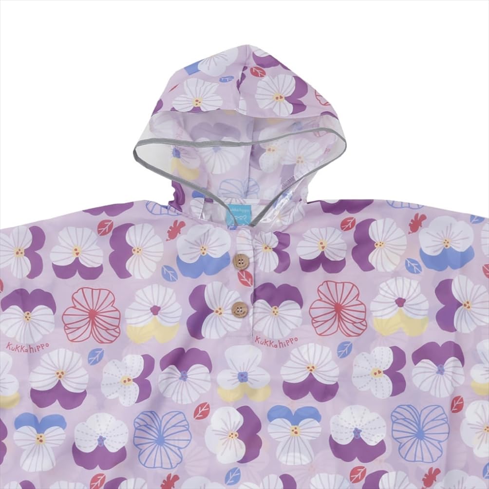 Ogawa Kids' Rain Poncho, 90cm, Kukka Hippo, Violet, with Reflective Tape, Hippopotamus-Shaped Backpack with Storage Bag, 83363