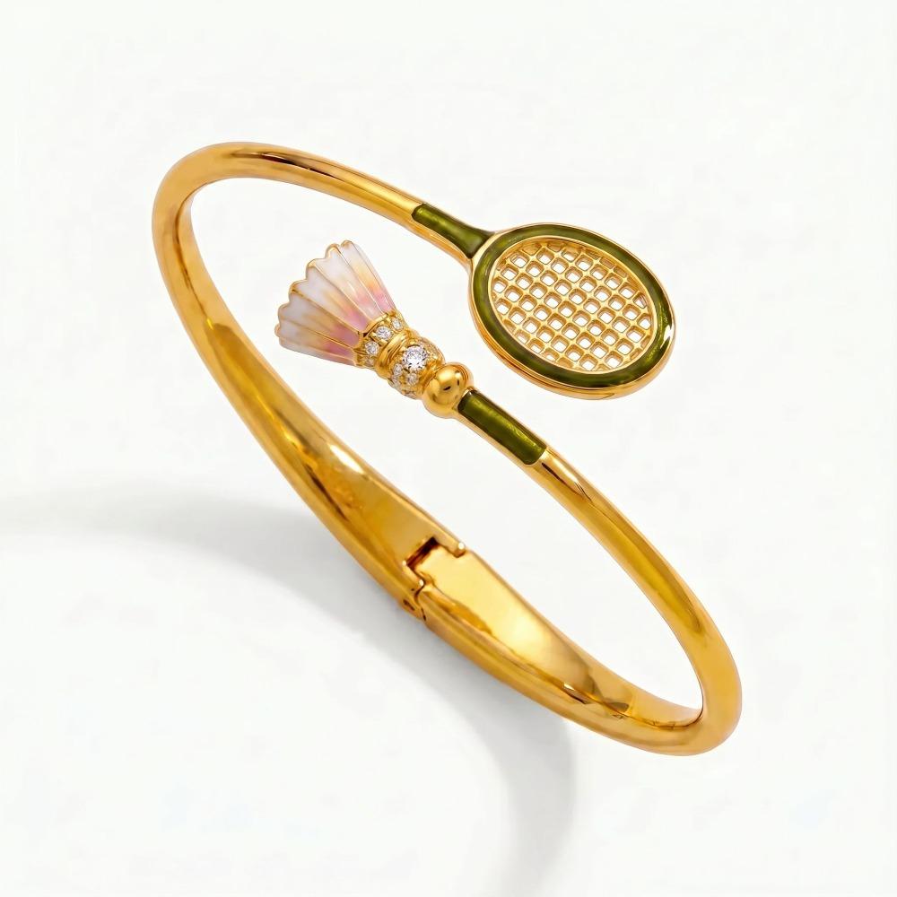 Open Sports Style Bangle Gold Inlaid Rhinestones Bracelet Simple Tennis Racket Bracelet Girl