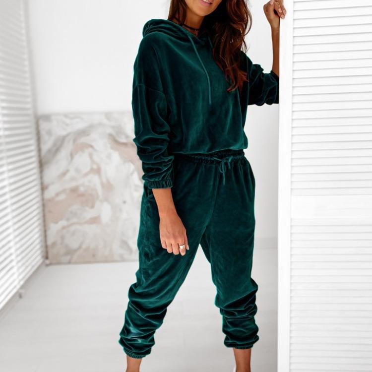 Velvet Material Women 2 Piece Set Casual Sport Outfits Tracksuit Hoodies Sweatshirt+Pants Spring Sportswear Running Sets