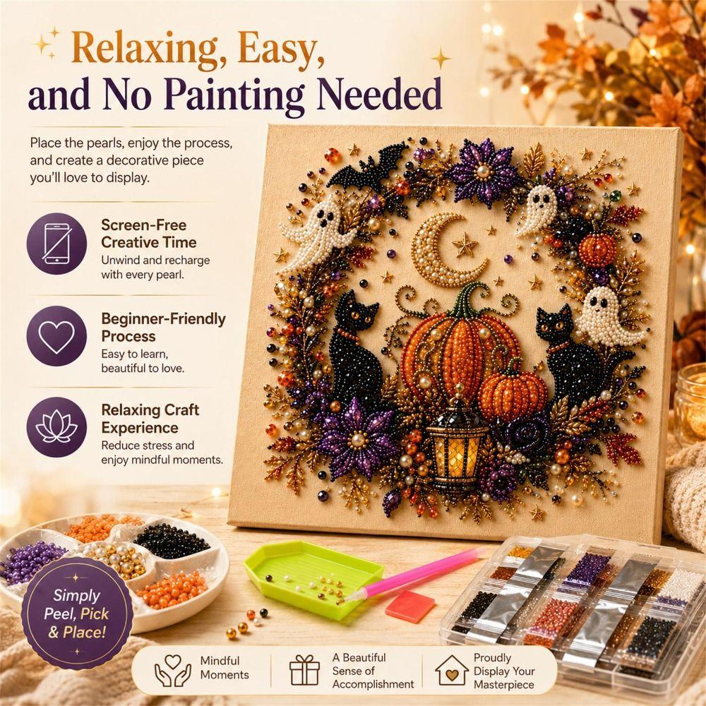 Resin Pearls DIY Pearl Art Kit Preprinted Canvas Halloween Pearl Art Seasonal Home Decor