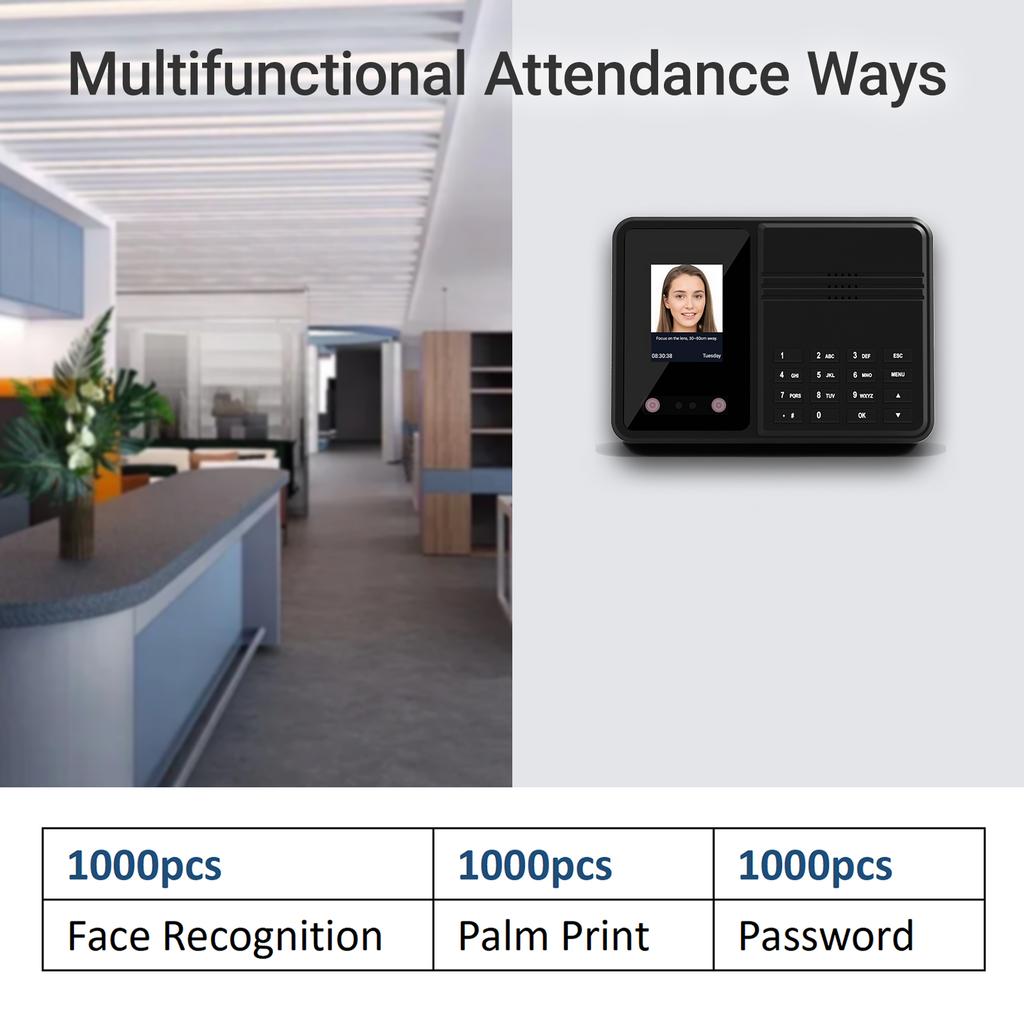 Time Clock Attendance Face Recognition with Password Palm Print Facial for Employees Access Control Machine Support