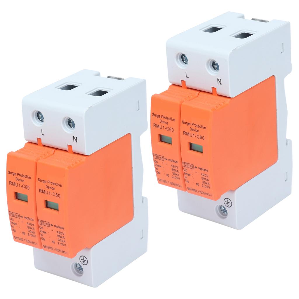 2Pcs SPD Surge Protective Devices AC Arrester Protector Home Circuit Breaker 2P 420V RMU1C6060kA