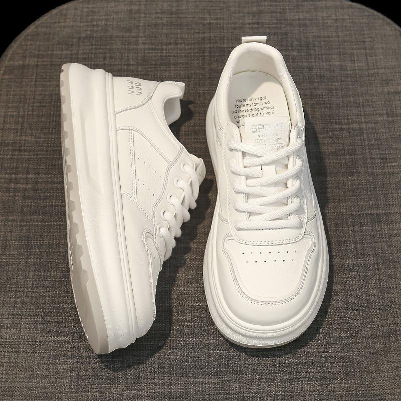 Leather Little White Shoes Women's New Versatile Thick Baseplate Shoes Student Soft-soled Sports Shoes Women