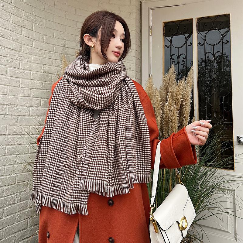 Korean Style Classic Houndstooth Wool Scarf for Women Autumn and Winter Retro All Match Fashion Scarf Warm and Comfortable Cold Protection Shawl