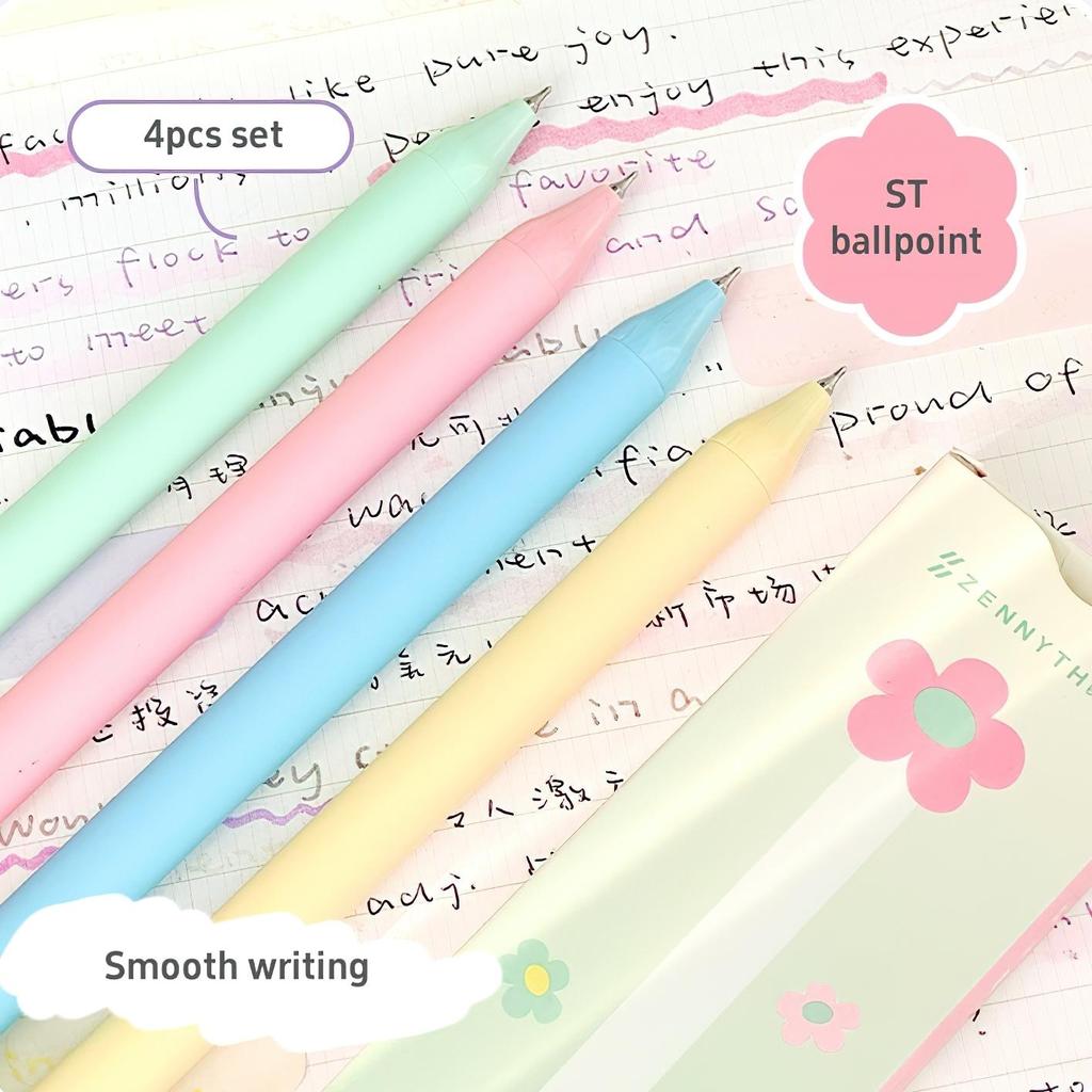 4pcs Blooming Bud Gel Ink Pens Candy Color Barrel 0.5mm Ballpoint Black Color for Writing