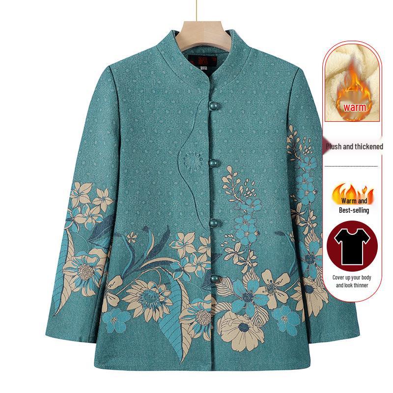 Elderly Women's Spring Coat, New Style for 60-70-Year-Olds, Stand-Up Collar, Long-Sleeve Top for Grandma