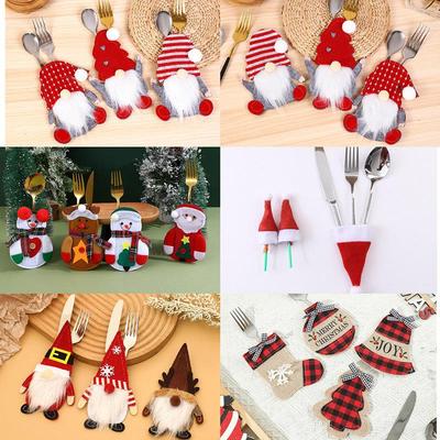 Christmas Cutlery Set: Faceless Old Man Bag with Rudolph and Wine Bottle Cover Ornament