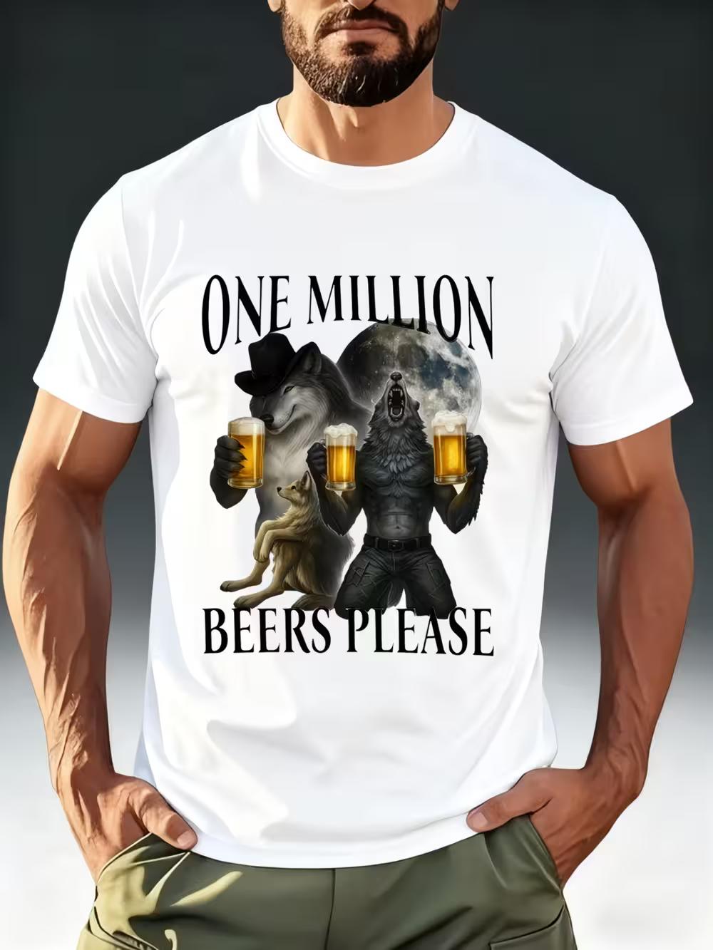Men S Quirky Werewolf Style Short-Sleeve T-Shirt Featuring a  One Million Beers  Werewolf Toast Theme Print L
