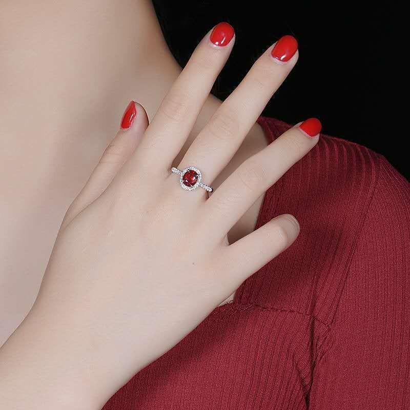 Women's Colored Ruby Ring, Artificial Red Corundum Tourmaline Color Ring with Diamond Inlaid Gold Jewelry