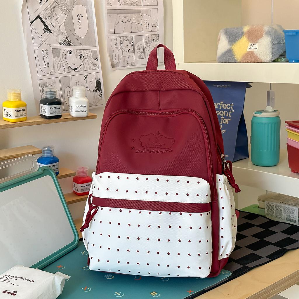 Schoolbag new Japanese ins high value fresh and sweet polka dot backpack junior high school students lightweight large capacity backpack